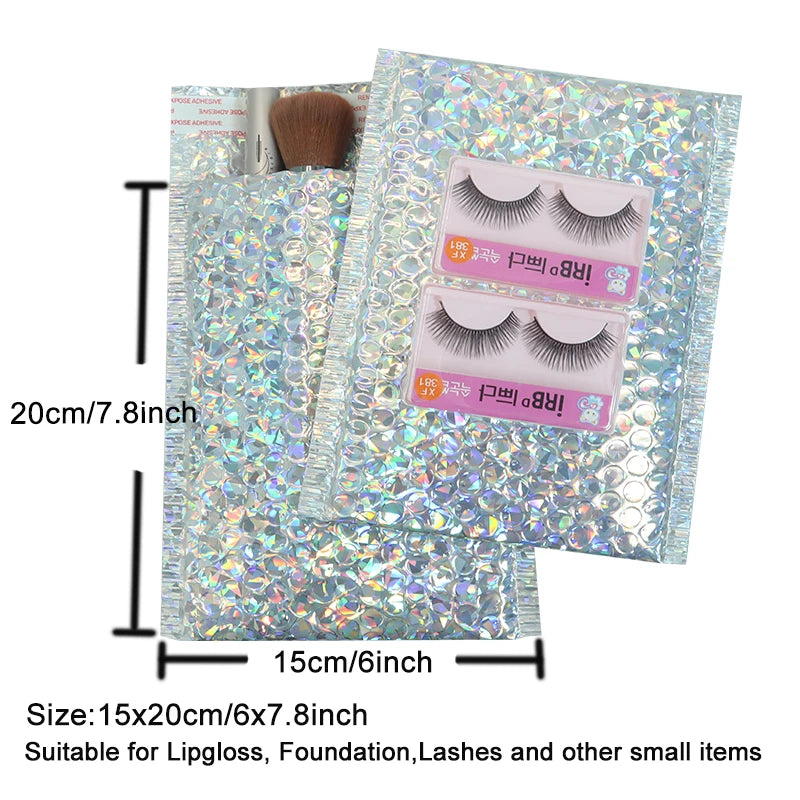10PCS Holographic Metallic Bubble Mailer Laser Gift Bags Glamour Colorful Foil Bubble Envelopes Padded Shipping Mailing Envelope