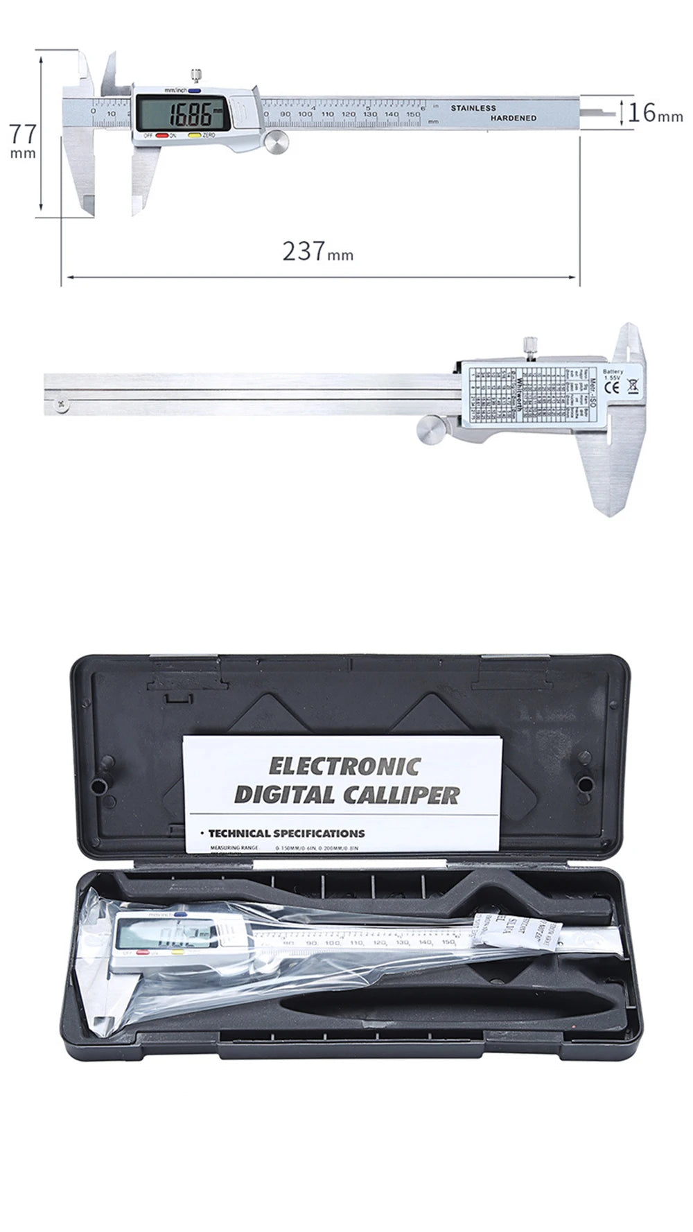 4/6-Inch 100/150mm Big Screen Digital Calipers Stainless Steel Electronic Vernier Caliper Metal Micrometer Measuring Tools