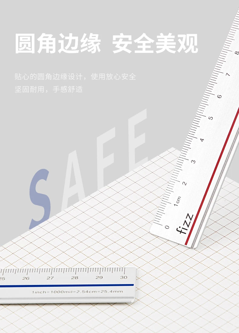 Youpin 4 in 1 Fizz Metal Ruler Stationery Set Aluminum Alloy Multifunctional Combination Ruler Ruler Triangle Protractor Drawing