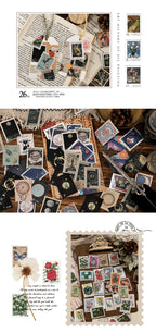 Yoofun 46pcs/pack Vintage Stickers Postage Stamp Sticker Retro Museum Flower Plants Castle Label for Scrapbooking Journal DIY