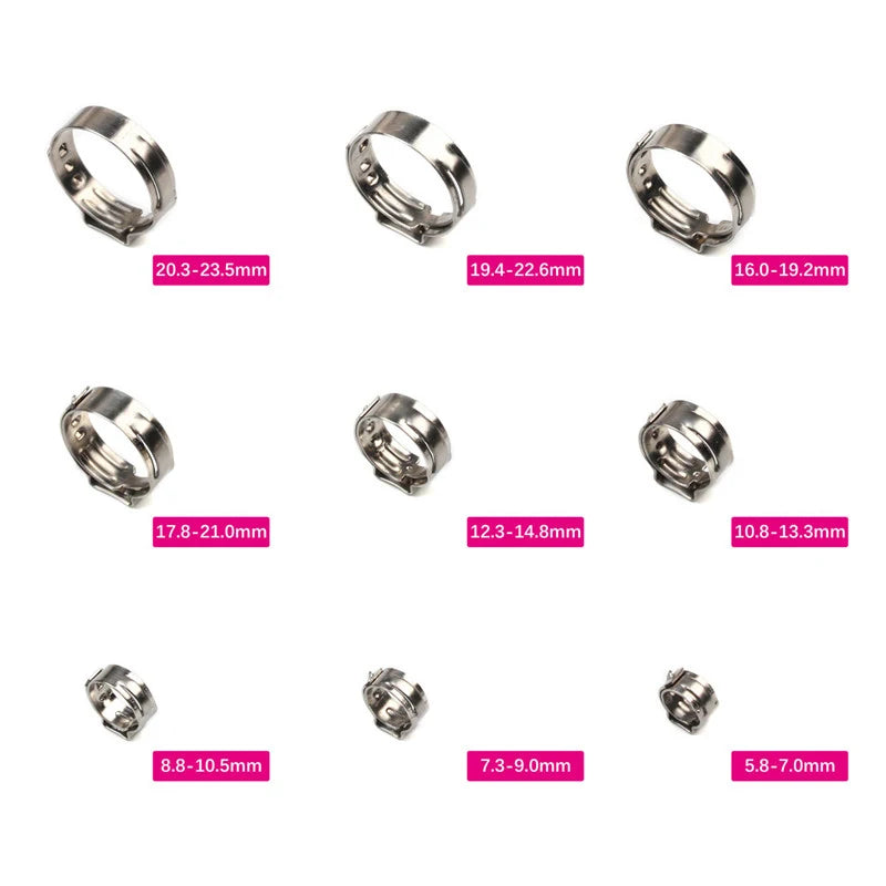 Pipe Clamp High Quality 10 PCS Stainless Steel 304 Single Ear Hose Clamps Assortment Kit Single 5.3-31mm Multiple specifications