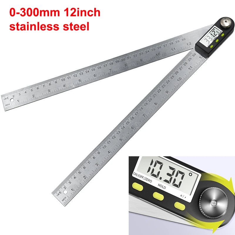 0-200/300mm Digital Angle Finder Meter 0-360 Degree Stainless Steel LCD Protractor Goniometer Ruler