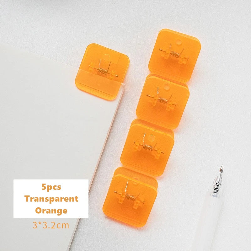 5pcs Candy Mini Square Clips Transparent & Solid Color Page Holder Paper Clip for Memo File Magazine Household A6794