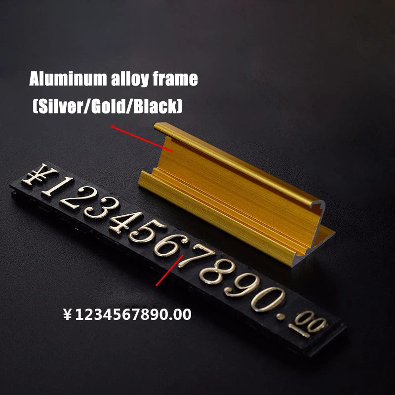 Aluminum Frame Jewelry Numeral Pricing Cube Sign Adjustable Number Price Tag Display Counter Stand Tag Label Set for Retail Shop