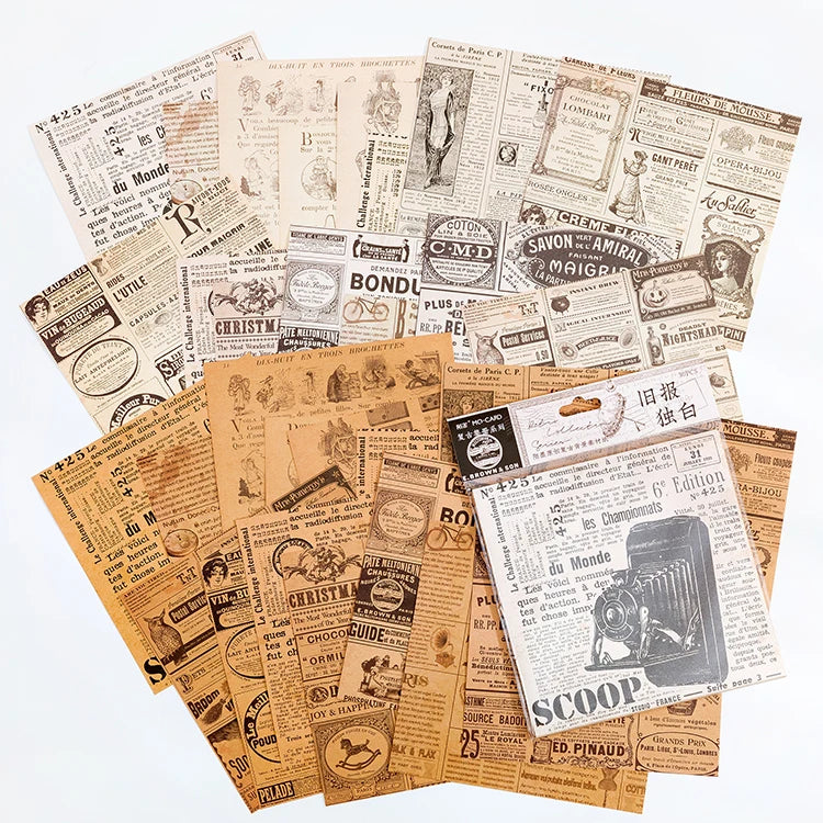 Yoofun 30 sheets Vintage Material Paper for Scrapbooking Journal Diary Collage Junk Background Decoration Retro Stationery