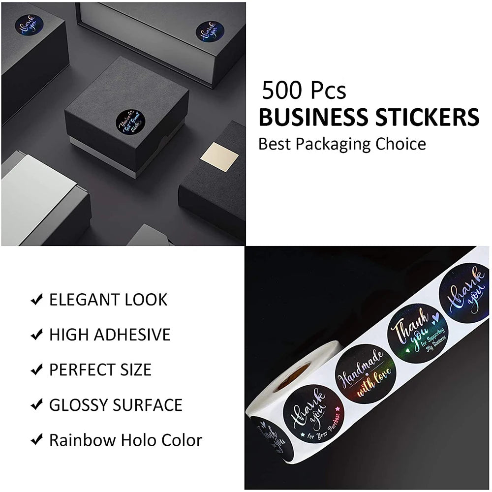 100-500pcs Laser Thank You Stickers for Small Business Holographic Silver Adhesive Labels for Bags Boxes Envelope Mail GIft