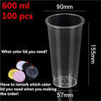 100PCS Plastic Cups With Dome Lids for Iced Cold Drink Coffee Tea Smoothies Sodas Water Party Disposable Tableware dessert cups