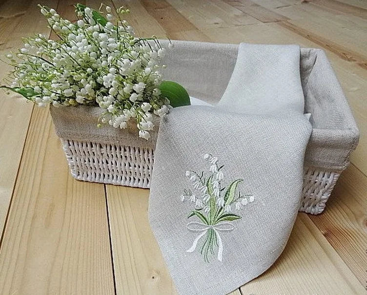 Lily of the Valley, Flower Embroidered Linen Look Napkins, Placemats, Table Mats, Hotel, Airbnb, Restaurant 40x40cm