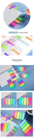 Color Fluorescence Sticky Notes Set Memo Pad Bookmarks Banners Transparent Sticky Notes School Office Stationery