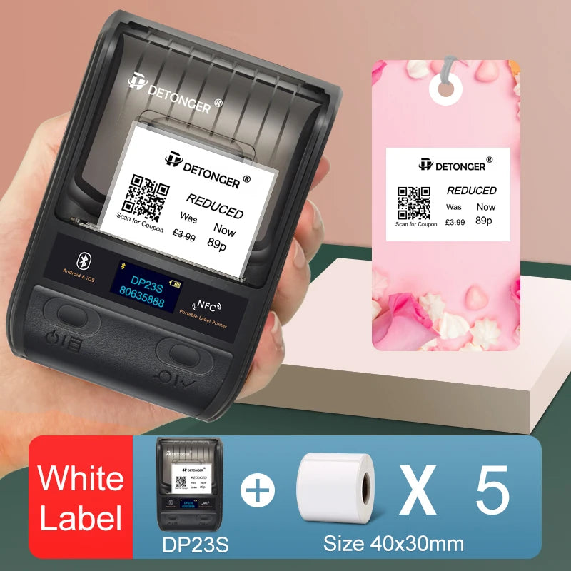 DETONGER DP23S Barcode QR Code Clothes Jewelry Price Tag Printer Android iOS Bluetooth Connection PC Printer