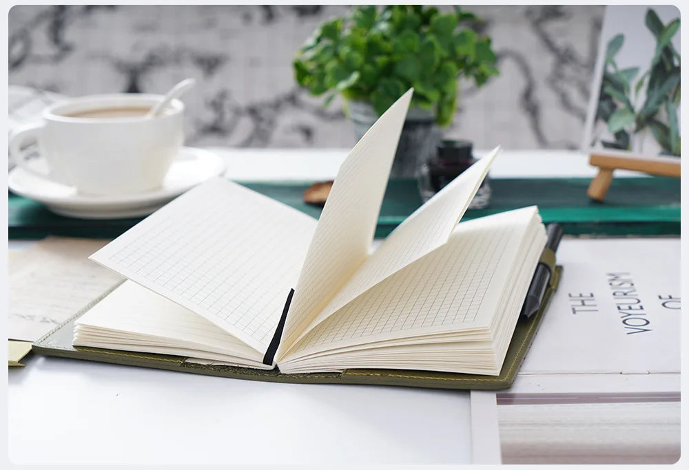 100% Genuine Leather Cover A5A6B6 Sketchbook Planner with Grid Blank Insert Retro Notebooks and Journals Diary Cover Stationery