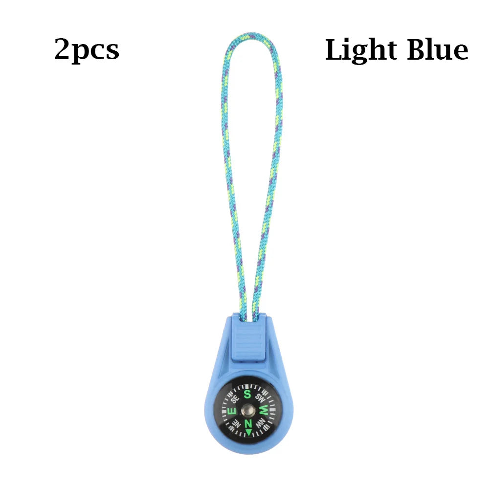 2Pcs EDC Mini Compas with Zipper Tail Rope Paracord Bracelet Gear Survival Keychain Camping Hiking Pocket Compasses Outdoor Tool