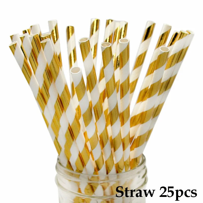 Gold Black Party Happy Birthday Banner Disposable Tableware Pink Paper Cups Plate Napkins For Kids Birthday Party Decor Supplies