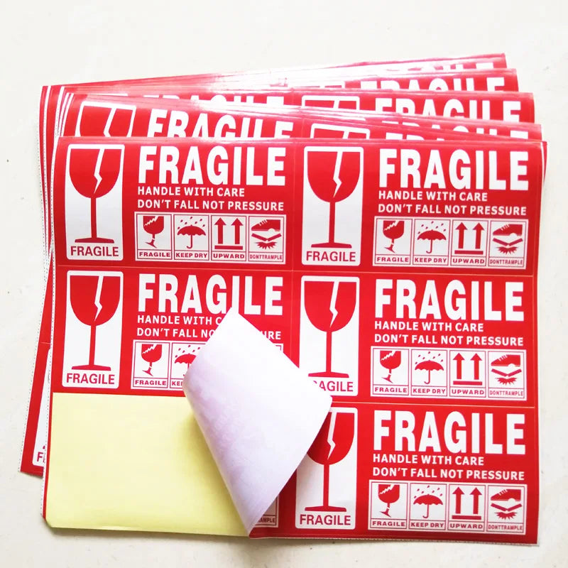 100pcs 130*70mm Large Box Shipping Label in English Fragile Products Sticker Warning Handle With Care/Up/Keep Out of Rain