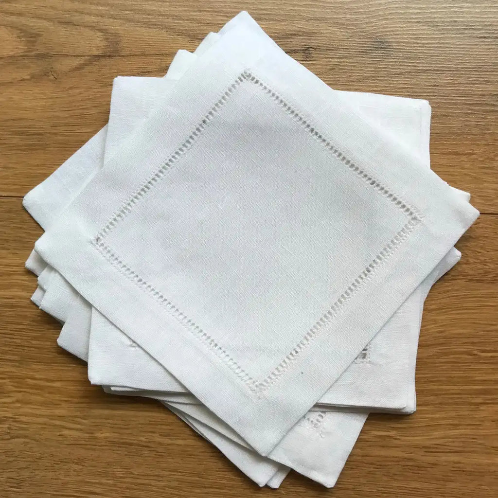 6 Pieces White Hemstitch Napkins Cocktail Napkin For Party Wedding Lace Napkin Table Cloth Linen Napkins Cotton Napkin