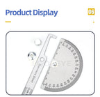 180 Degree Protractor Metal Angle Finder Angle Ruler Woodworking Tools Measuring Ruler Angle Meter Stainless Steel Goniometer