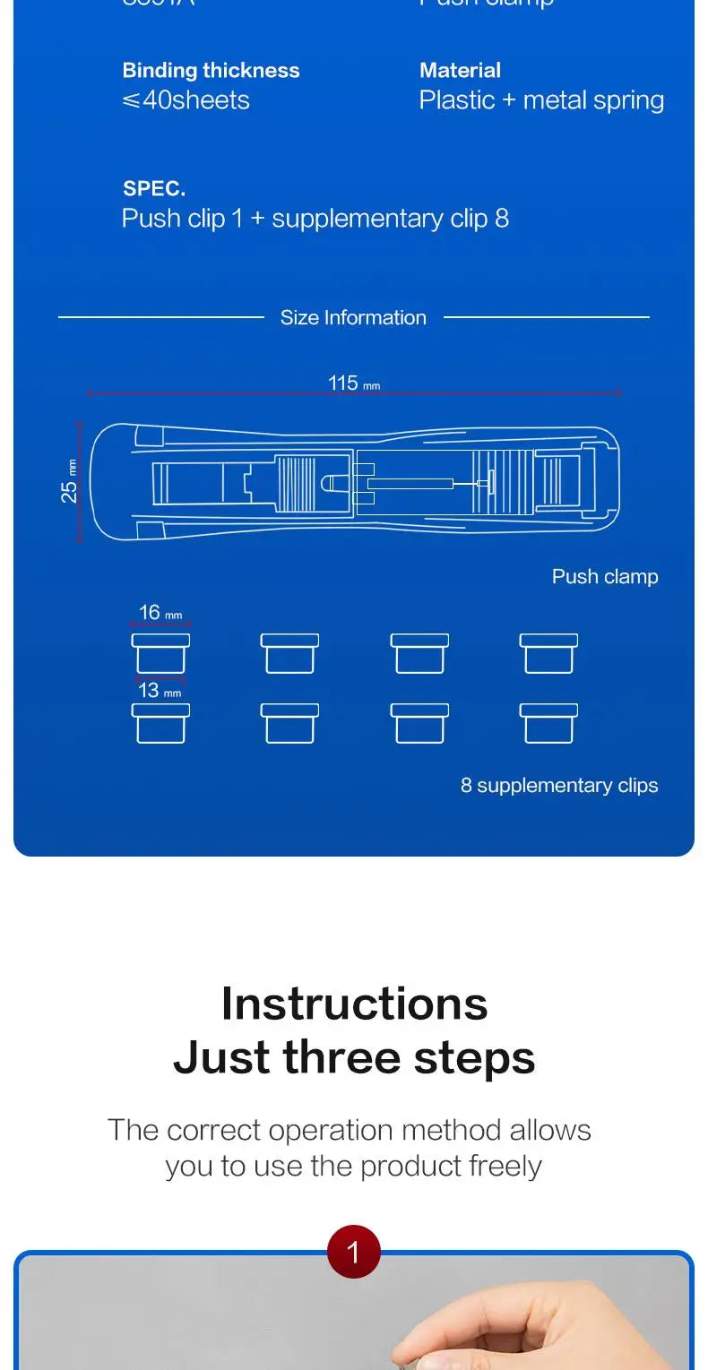KHINSUN Paper Clipper Staplers Push Clamp File Documents Binding Tool Stapling Machine Paper Clips With Refills Office Supplies