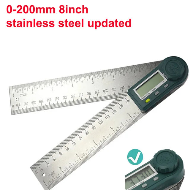 0-200/300mm Digital Angle Finder Meter 0-360 Degree Stainless Steel LCD Protractor Goniometer Ruler