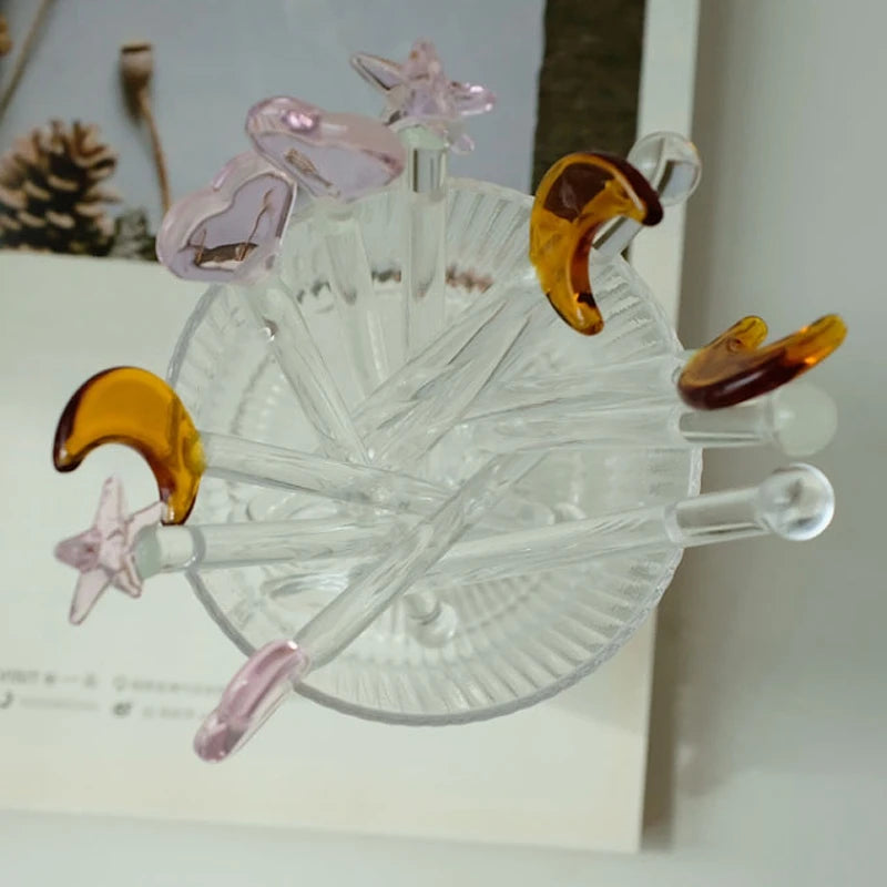 Glass Stirring Rod Moon Star Shape Stir Bar Coffee Cocktail Mixing Sticks Home Party Transparent Aesthetic Cocktail Muddler