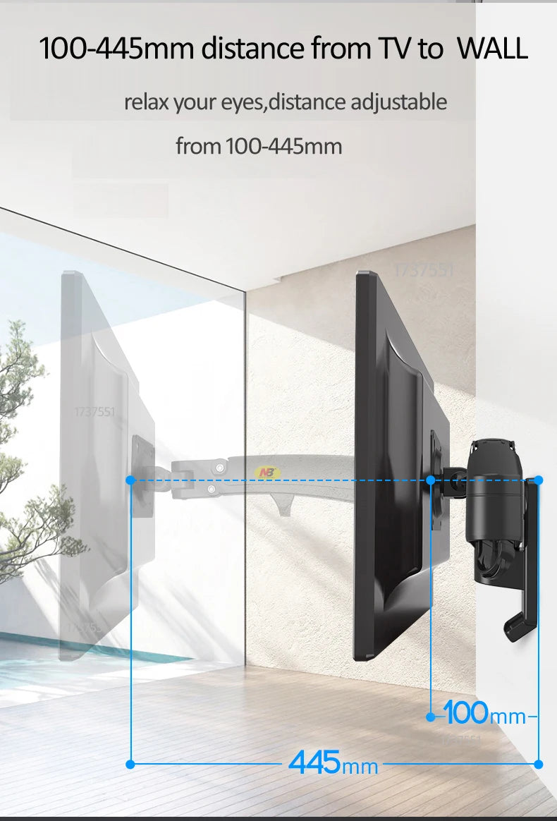 NB F150 F15T 3-12kg 100x100 Gas Spring Dual Arm Laptop Wall Mounted Bracket 13'-27' Notebook Holder Stand Aluminum Retractable