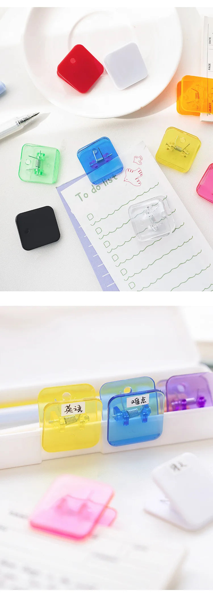 5pcs Candy Mini Square Clips Transparent & Solid Color Page Holder Paper Clip for Memo File Magazine Household A6794