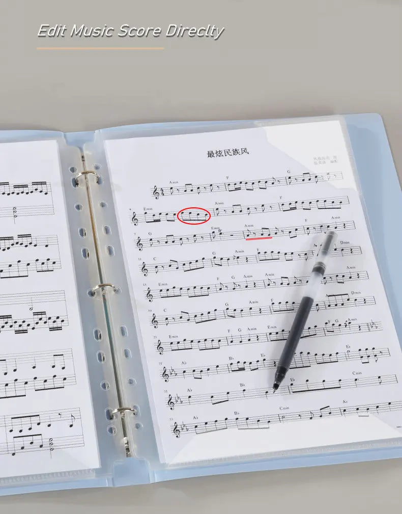 Piano Music Binder A4 3-Rings Sheet Music Folder Transparent Sleeves Music Scores A4 Folder With Rings