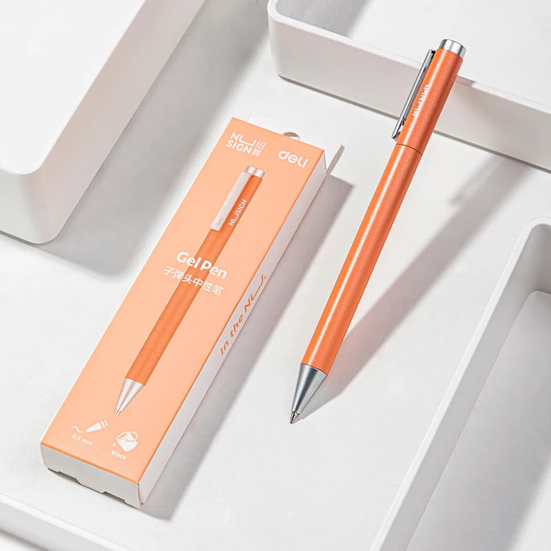 Deli Metal Gel Pen Rollerball Caneta ручка Ballpoint 0.5MM Signing Pens for Office Students Business Stationary Supplies