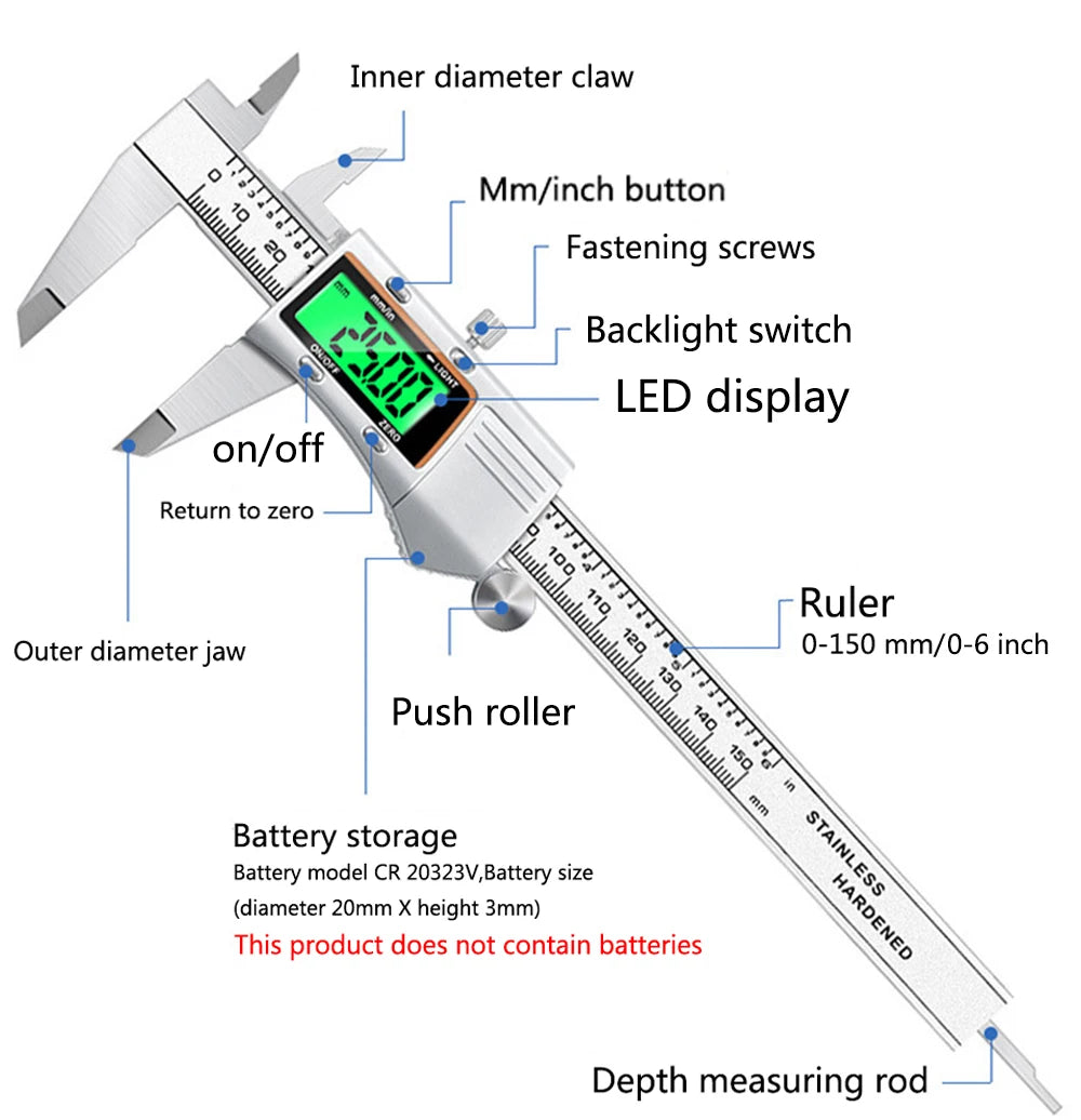 4/6-Inch 100/150mm Big Screen Digital Calipers Stainless Steel Electronic Vernier Caliper Metal Micrometer Measuring Tools