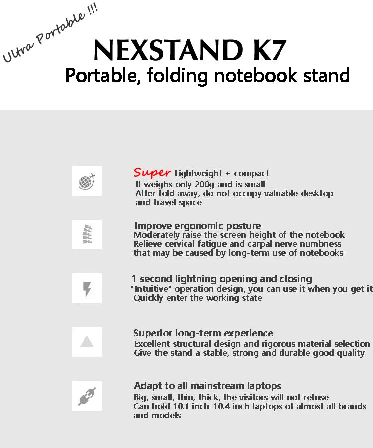 NEXSTAND K7 Laptop Stand Folding Portable Laptop House Office Ergonomic Stand Notebook Stand Notebook Suporte Laptop Accessories