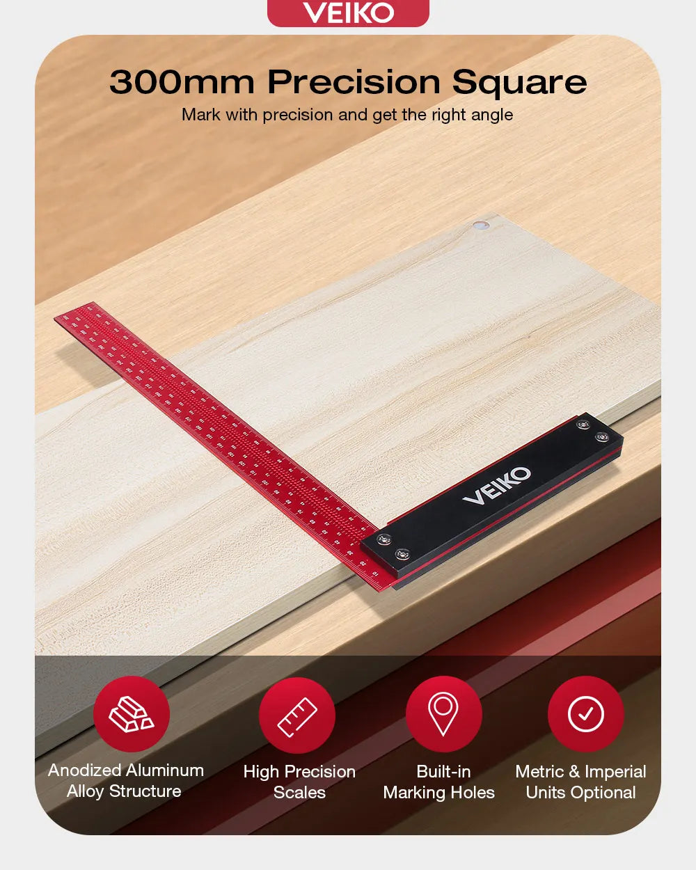 Precision Square 300mm T Speed Measurements Ruler for Measuring and Marking Woodworking Carpenters Framing Carpentry Use