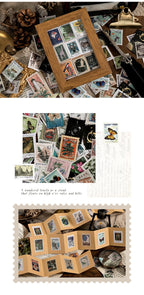 Yoofun 46pcs/pack Vintage Stickers Postage Stamp Sticker Retro Museum Flower Plants Castle Label for Scrapbooking Journal DIY