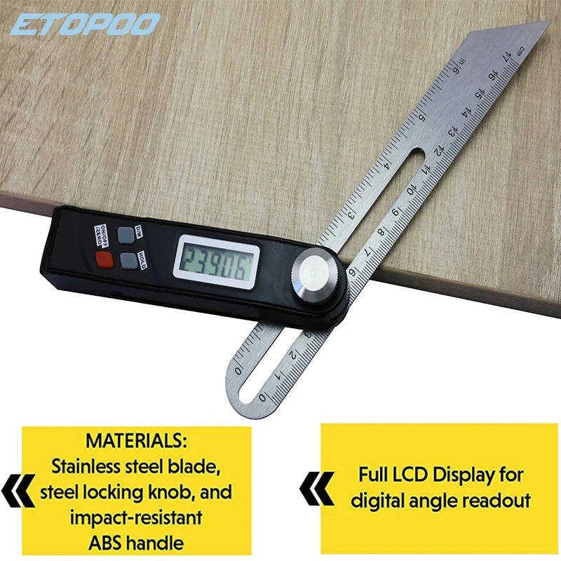 360 Degree Angle Finder Electronic Level T Bevel Gauge Digital Protractor Inclinometer Ruler Sliding LCD Display Stainless Steel