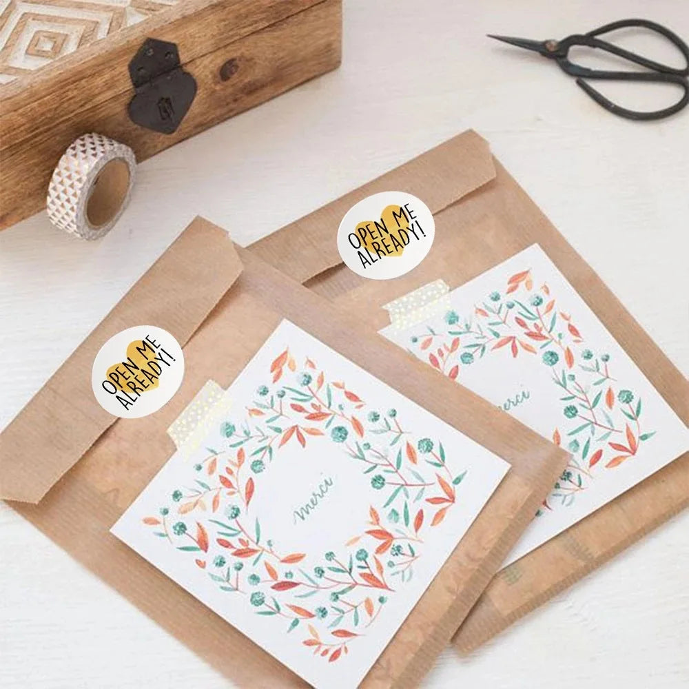 50-500Pcs“Open Me Already" Stickers 1inch Thank You Sticker For Gift Box Decoration Stationery Envelope Postcards Sealing Labels