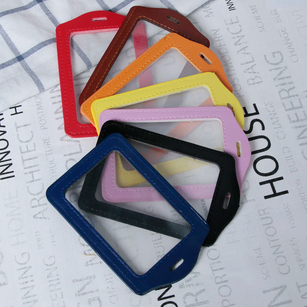 Pu Leather Card Holders Id Badge Case Clear And Color Border Lanyard Holes Bank Credit Id Badge Holders Accessories Wholesales
