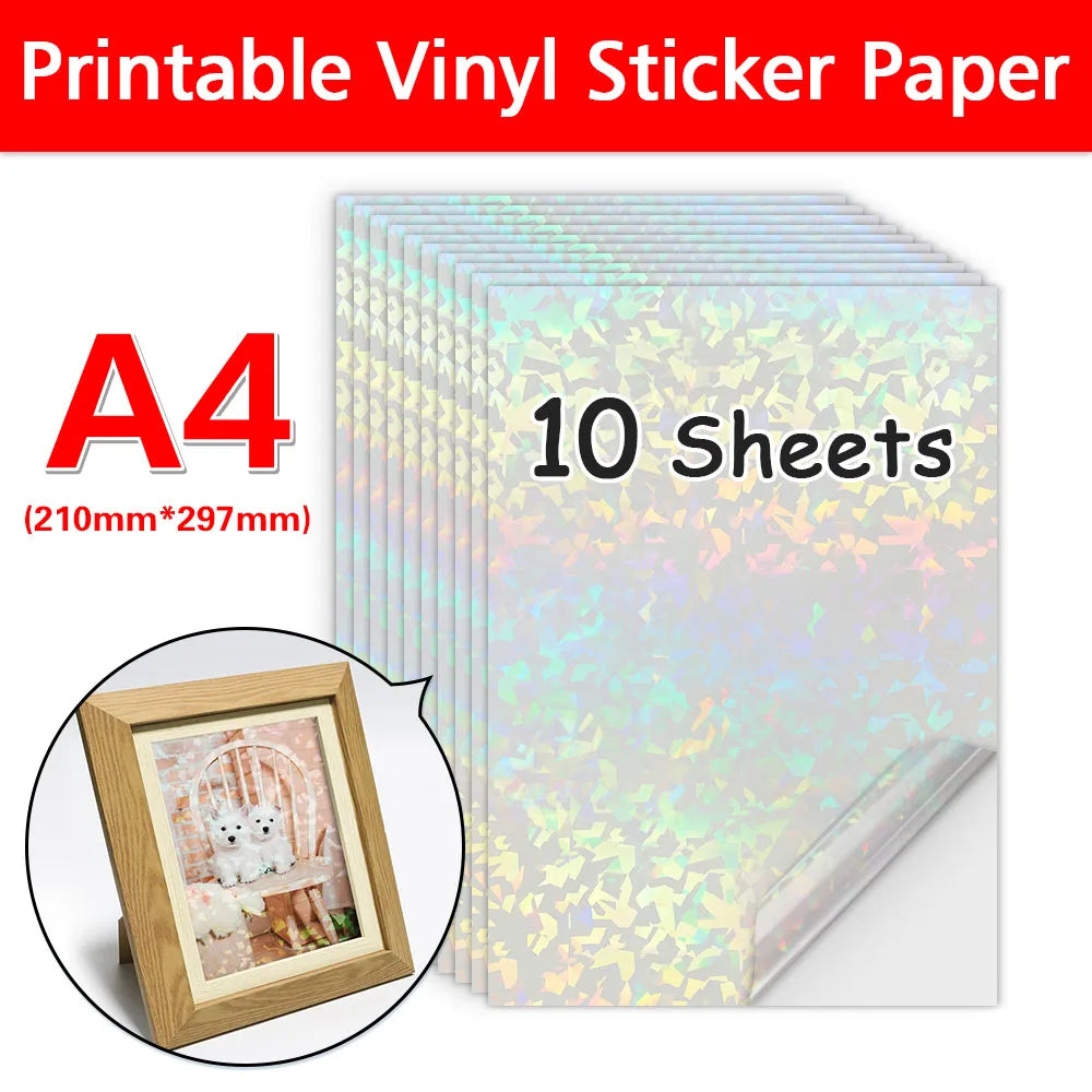 10Sheets Transparent Printable Vinyl Sticker Paper Waterproof A4 Self-Adhesive Copy Paper For Inkjet Printer to DIY Labels Craft