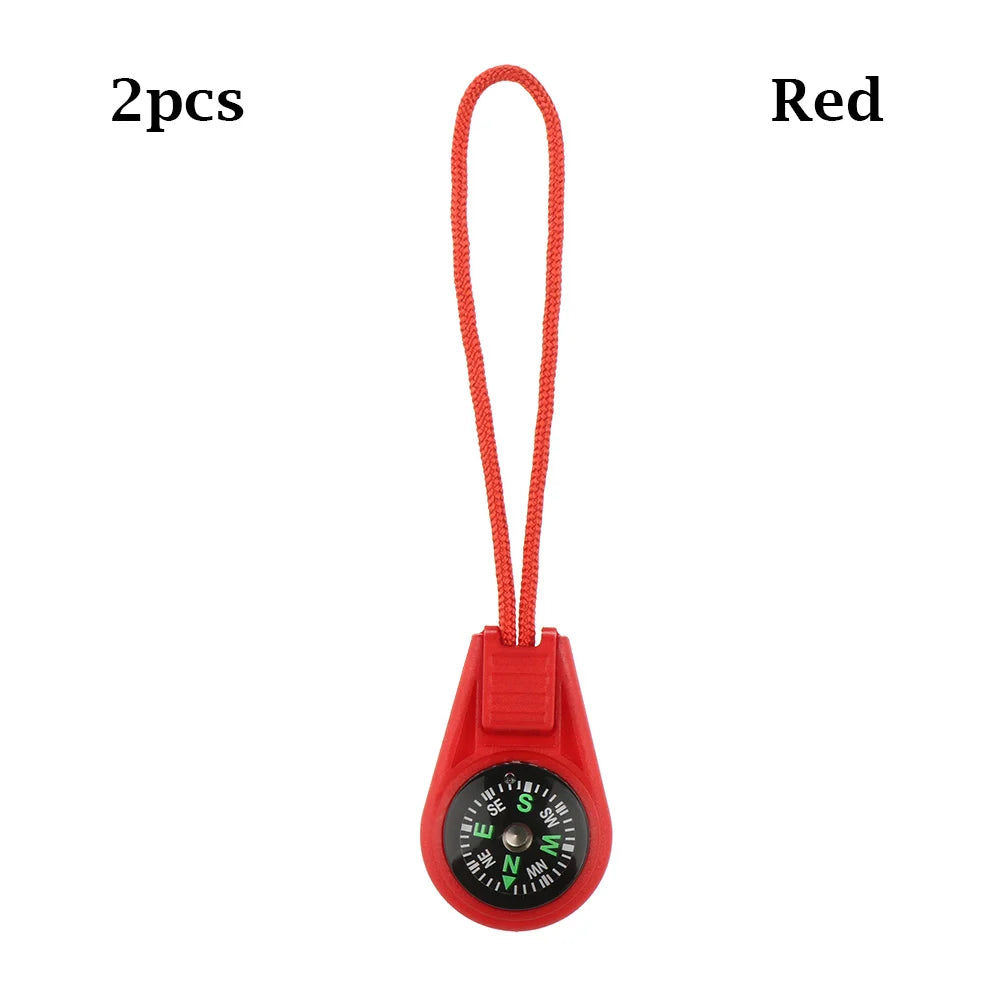 2Pcs EDC Mini Compas with Zipper Tail Rope Paracord Bracelet Gear Survival Keychain Camping Hiking Pocket Compasses Outdoor Tool