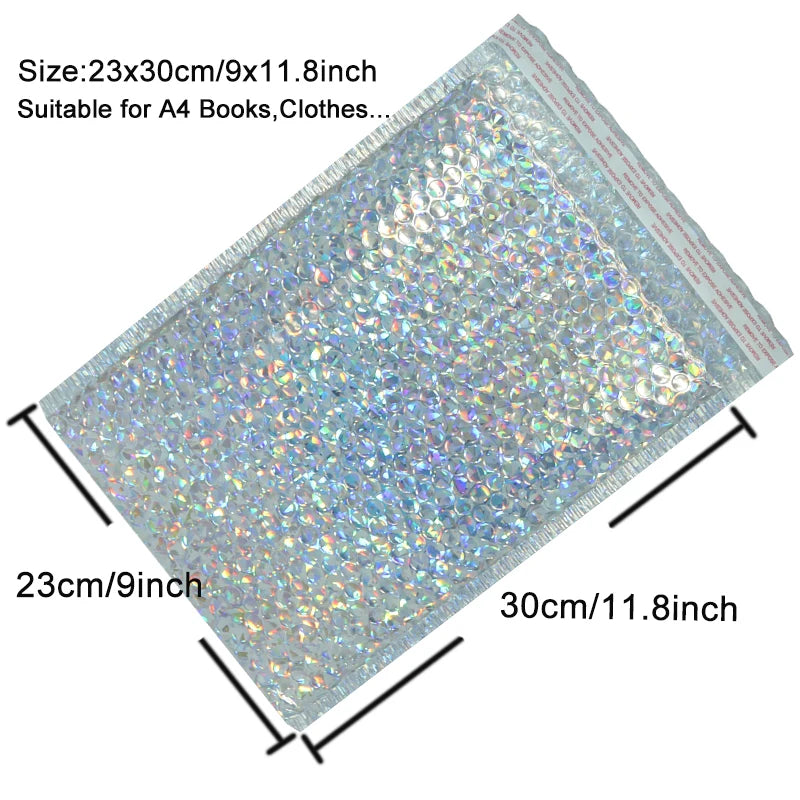 10PCS Holographic Metallic Bubble Mailer Laser Gift Bags Glamour Colorful Foil Bubble Envelopes Padded Shipping Mailing Envelope