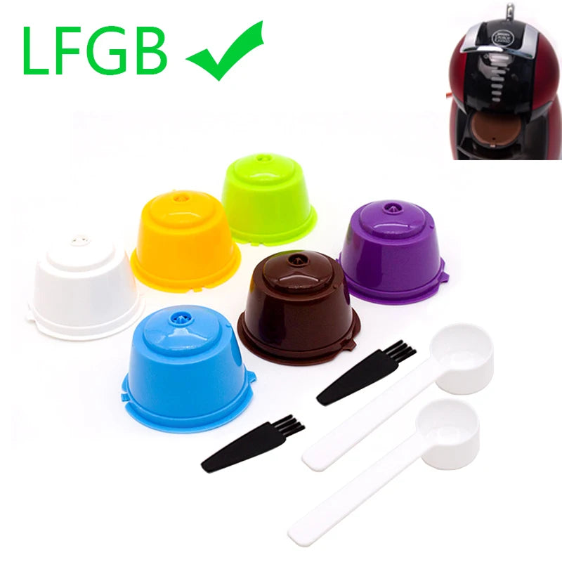 6Pcs Fit  Dolce Gusto Coffee Capsule Reusable Coffee Pod  For Nescafe Dolce Gusto With Spoon Brush Kitchen Accessories