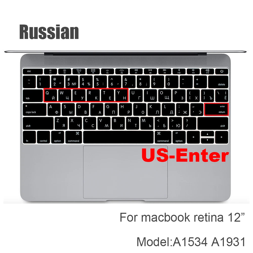 Russian Silicone Keyboard Cover Protector for Macbook Air13/12/15/16Pro Touchbar A2992/A3113/A2941/A1990/A3114/A2289A2337/A2141