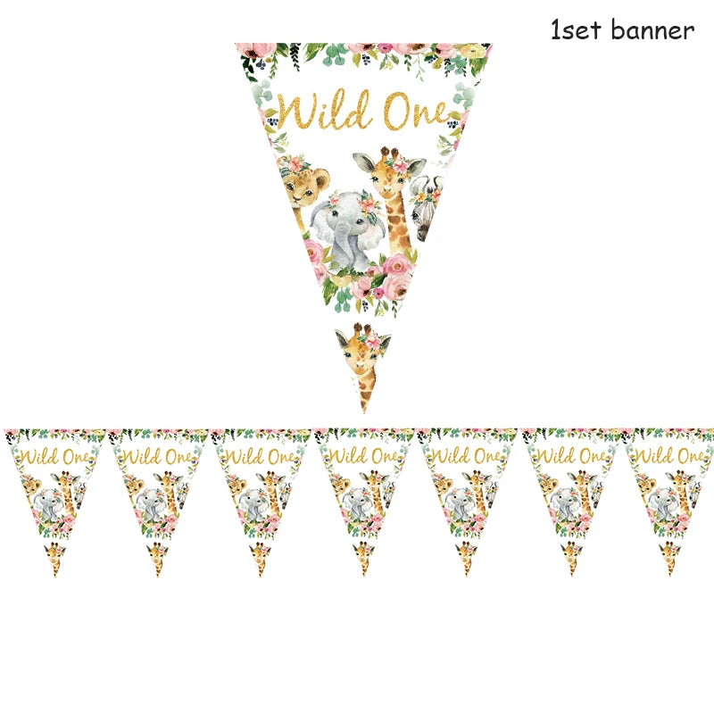Pink Gold Animal Wild One Birthday Party Tableware Set Forest Decoration One Birthday Jungle Safari Party Supplies