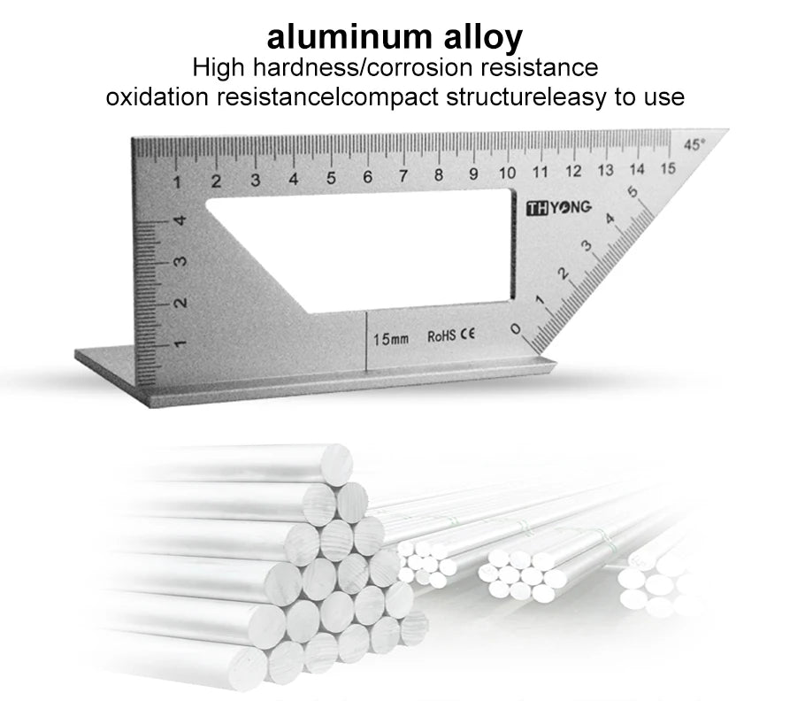 Aluminum Woodwork Scriber T Ruler Multifunction Square 45/90 Degree Gauge Angle Ruler Measuring Woodworking Tool