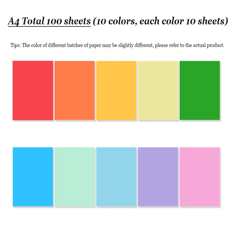 100/200 SheetS A4 Color Copy Paper 80G 20 Colors Can Choose For DIY Handmade Office A3 Inkjet Laser Colorful  Printing Paper