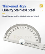 180 Degree Protractor Metal Angle Finder Angle Ruler Woodworking Tools Measuring Ruler Angle Meter Stainless Steel Goniometer