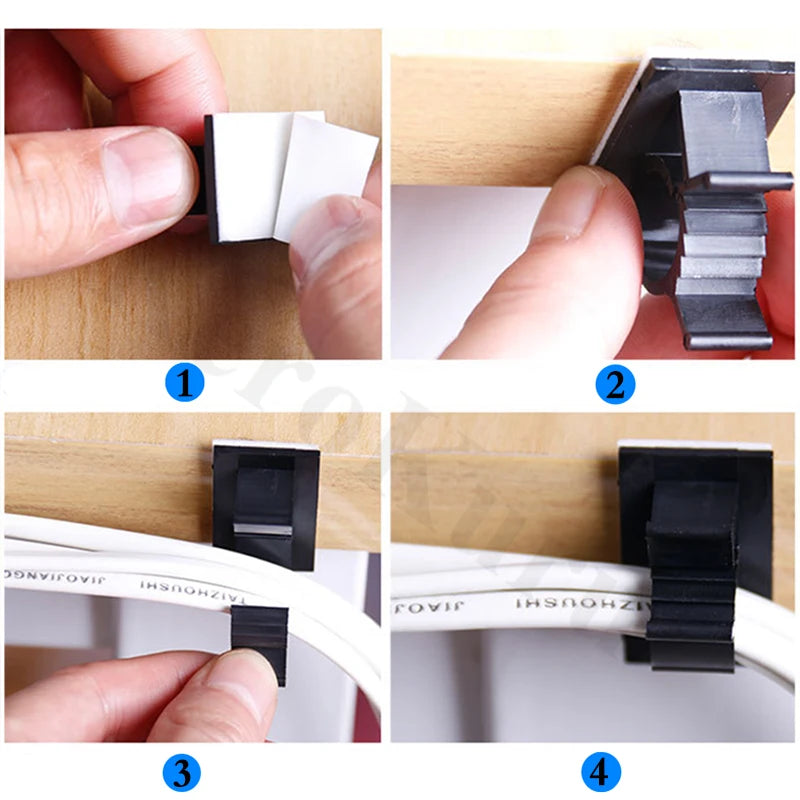 10pcs Adhesive Cable Organizer Clips Table Cable Management Adjustable Cord Holder For Car PC TV Charging Wire Bobbin Winder