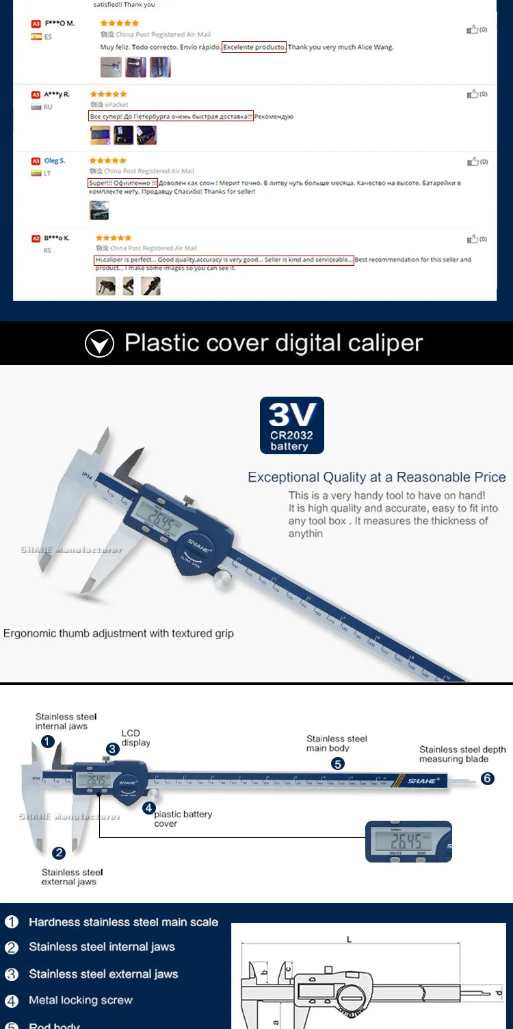 SHAHE Precision Electronic Digital Caliper 150/200/300 MM Electronic Digital Caliper Steel Vernier Caliper Paquimetro Digital