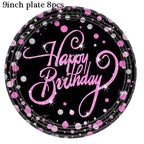 Gold Black Party Happy Birthday Banner Disposable Tableware Pink Paper Cups Plate Napkins For Kids Birthday Party Decor Supplies