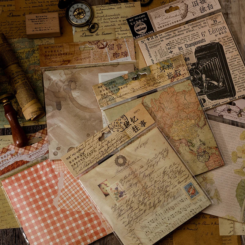 Yoofun 30 sheets Vintage Material Paper for Scrapbooking Journal Diary Collage Junk Background Decoration Retro Stationery