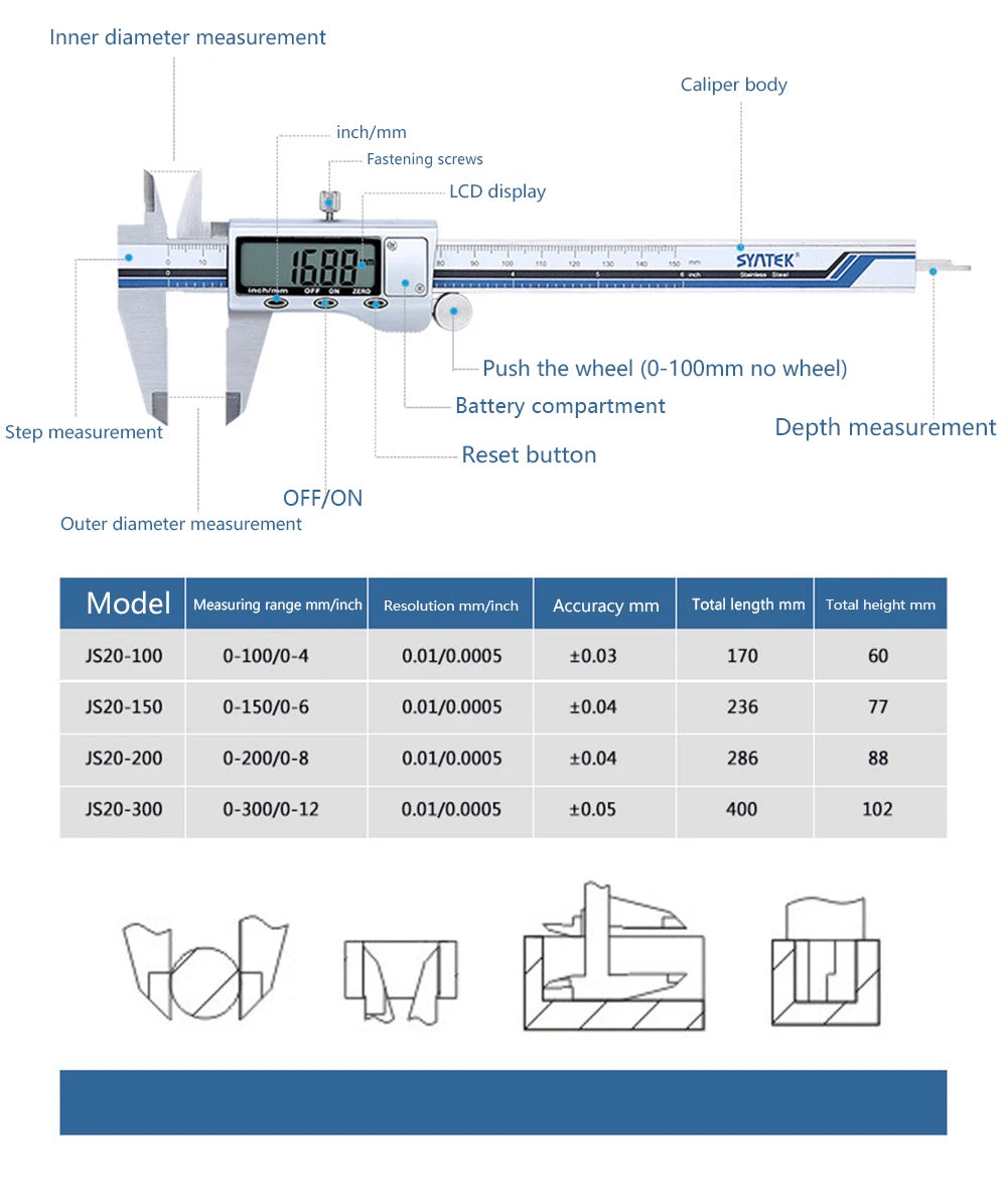 4/6-Inch 100/150mm Big Screen Digital Calipers Stainless Steel Electronic Vernier Caliper Metal Micrometer Measuring Tools