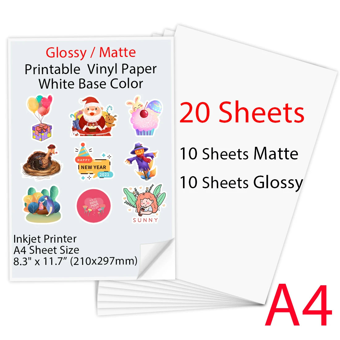 10-100 Sheets A4 self-adhesive Matte Printable Vinyl Sticker Paper for Inkjet printer DIY Crafts Copy Paper Inkjet Printer Paper