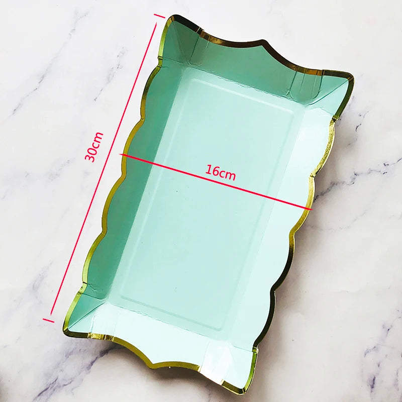 Rectangle Solid Color Disposable Tableware Paper Plates Kids Birthday Party Wedding Valentine's Day Decoration Supplies